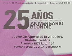 Santiago Blondie Club Ticket 2018